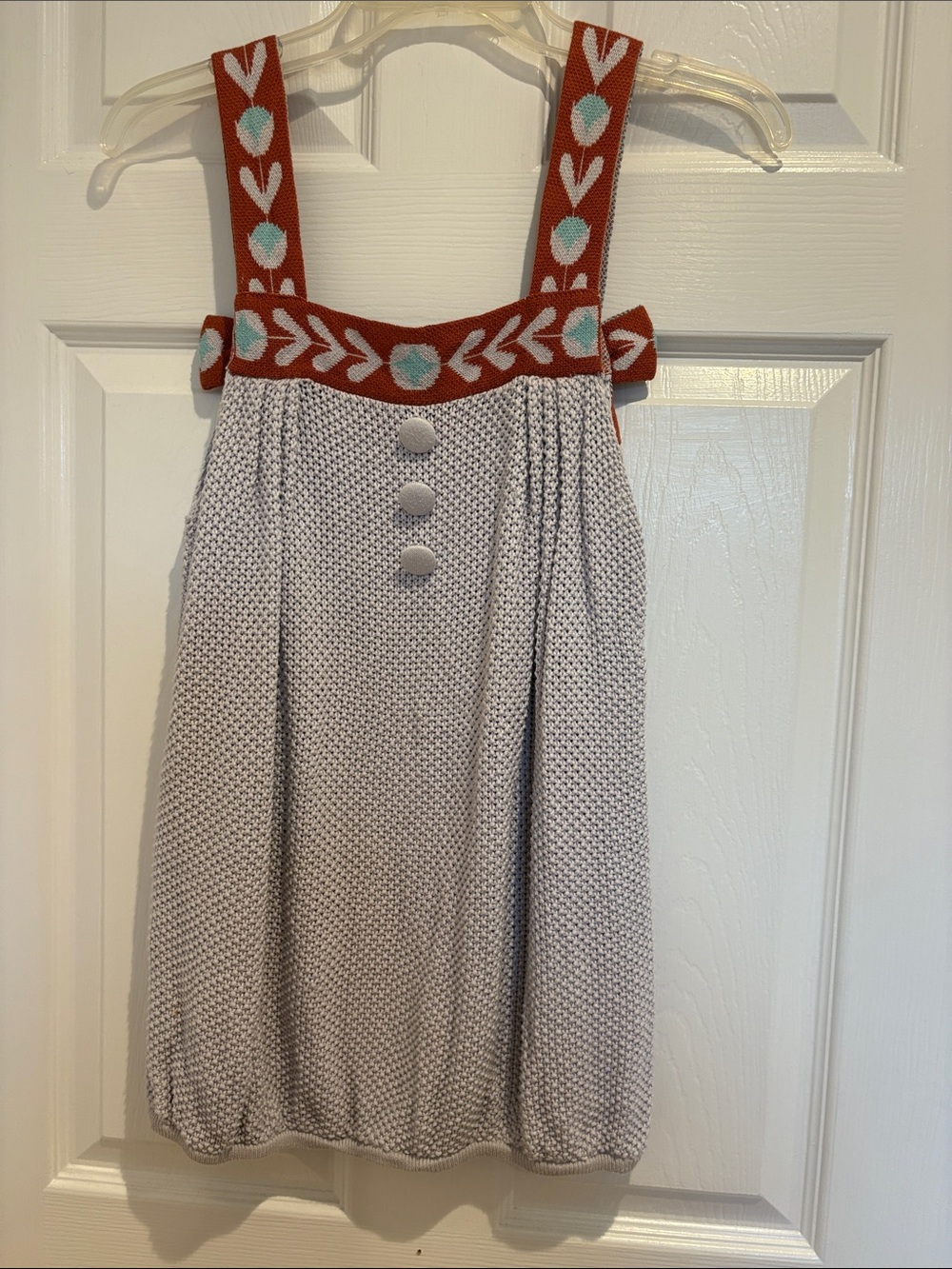 Vintage Woman’s Sweater Knit Top Rust and Blue Strap Accents